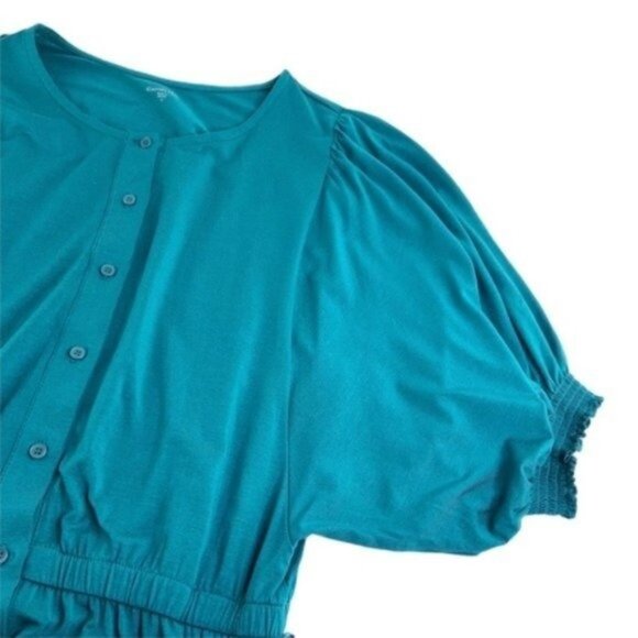 NWT Garnet Hill Teal Button Front Midi Jersey Dress - Picture 7 of 8